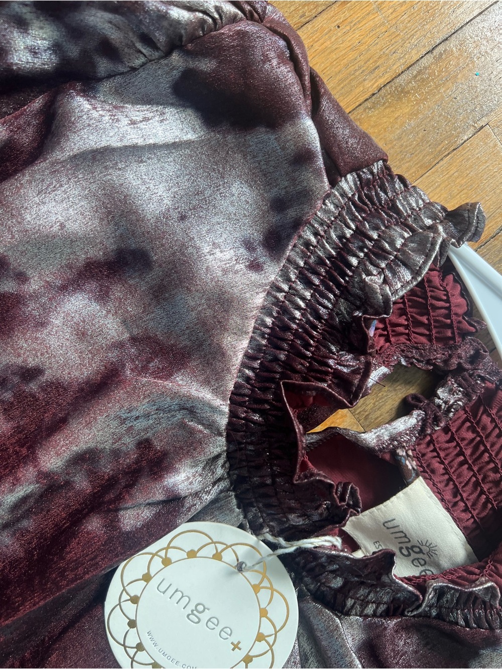 Umgee Maroon and Silver Tie-Dye Smocked Neck Tunic - Picture 10 of 11